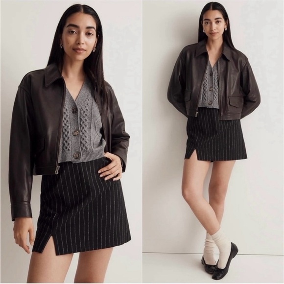 Madewell Skirt Wool-Blend Mini Pinstripe Italian Fabric Almost Black 12 NWT New - Picture 1 of 12